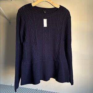 Talbots Navy Cable Knit Peplum Sweater XL Runs Small Classic